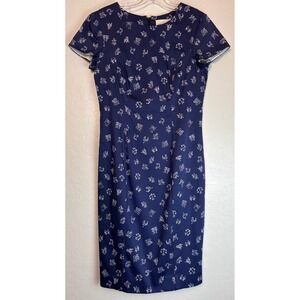 Carolina Herrera Archive Print Zodiac Astrology Navy Blue Sheath Dress 2259